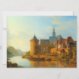 Vy över en nederländsk stad längs floden Rhen Kort