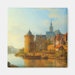 Vy över en nederländsk stad längs floden Rhen Magnet