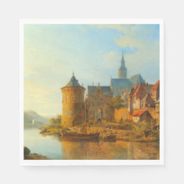 Vy över en nederländsk stad längs floden Rhen Pappersservett