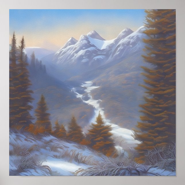 Vy över en Snowy Mountaintop Poster (Framsidan)