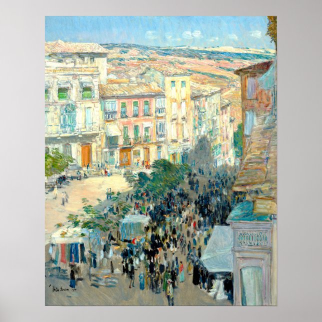 Vy över en sydfransk stad av Frederick Hassam Poster (Framsidan)