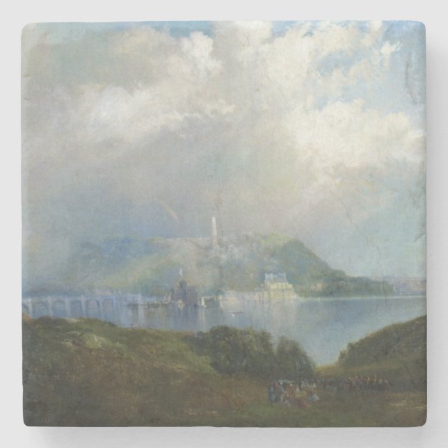 Vy över Fairmount Vatten Works (Philadelphia, PA) Stenunderlägg (Framsidan)