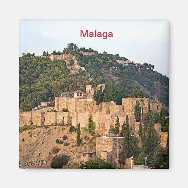 Vy över fästningen Alcazaba i Malaga Magnet (Framsidan)