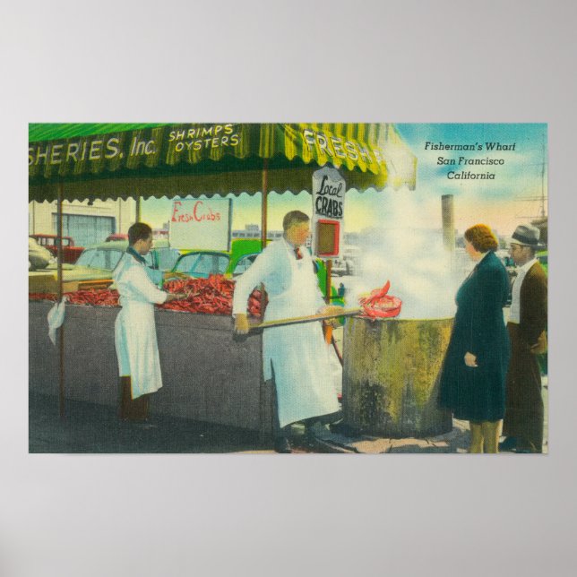 Vy över Fiskermannens Wharf, Crabs Komma Poster (Framsidan)