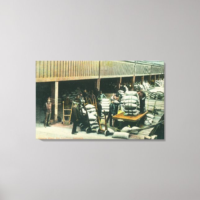 Vy över Frakt Yard Workers Shipping Wheat Canvastryck (Framsida)