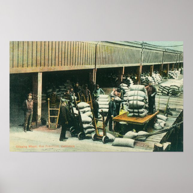 Vy över Frakt Yard Workers Shipping Wheat Poster (Framsidan)