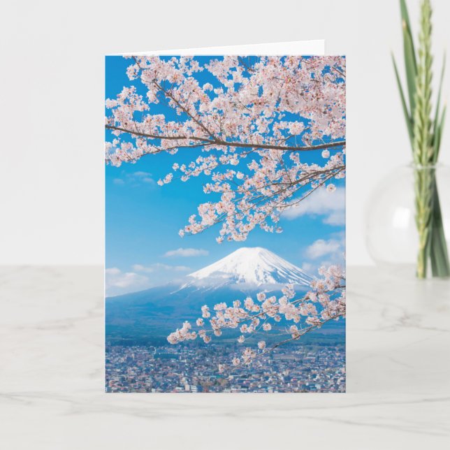 Vy över Fuji-berget med Cherry-Blommar Kort (Framsida)