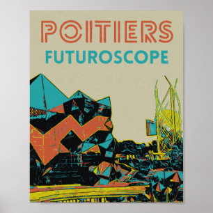 Vy över futuroskop temapark Poitiers, Frankrike Poster
