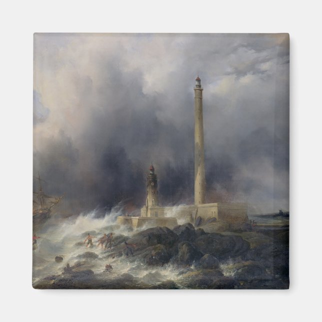 Vy över fyren i Gatteville Magnet (Framsidan)