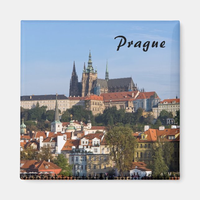 Vy över gamla stan och Prag slott, Tjeckien Magnet (Framsidan)