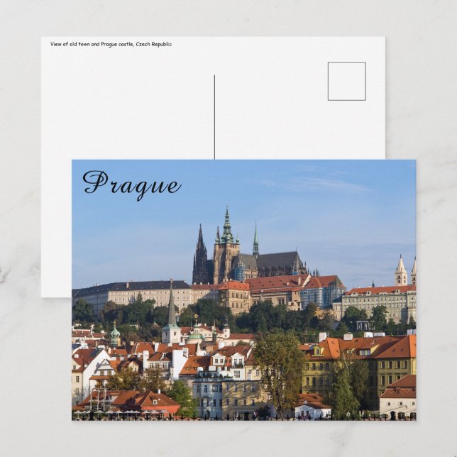 Vy över gamla stan och Prag slott, Tjeckien Vykort (Fram/baksida)