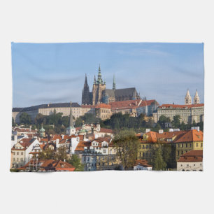Vy över gammal stad och Prag-slott, Tjeckien Kökshandduk