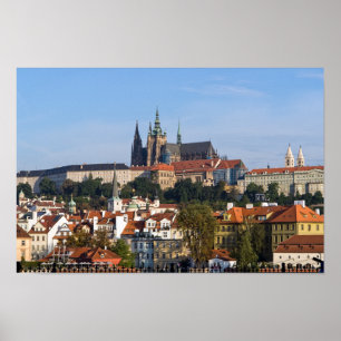 Vy över gammal stad och Prag-slott, Tjeckien Poster