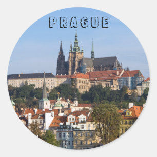 Vy över gammal stad och Prag-slott, Tjeckien Runt Klistermärke
