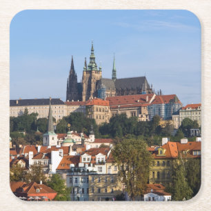 Vy över gammal stad och Prag-slott, Tjeckien Underlägg Papper Kvadrat