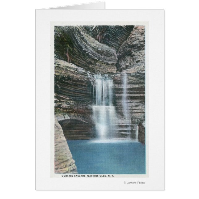 Vy över gardinkaskad hälsningskort (Framsidan)