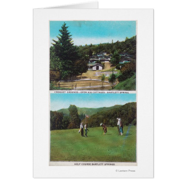 Vy över Golfkurs, korkettgrund, stugor Hälsningskort (Framsidan)