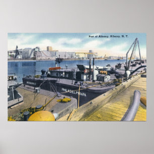 Vy över hamnen i Albany, SS-Irokvois i Poster