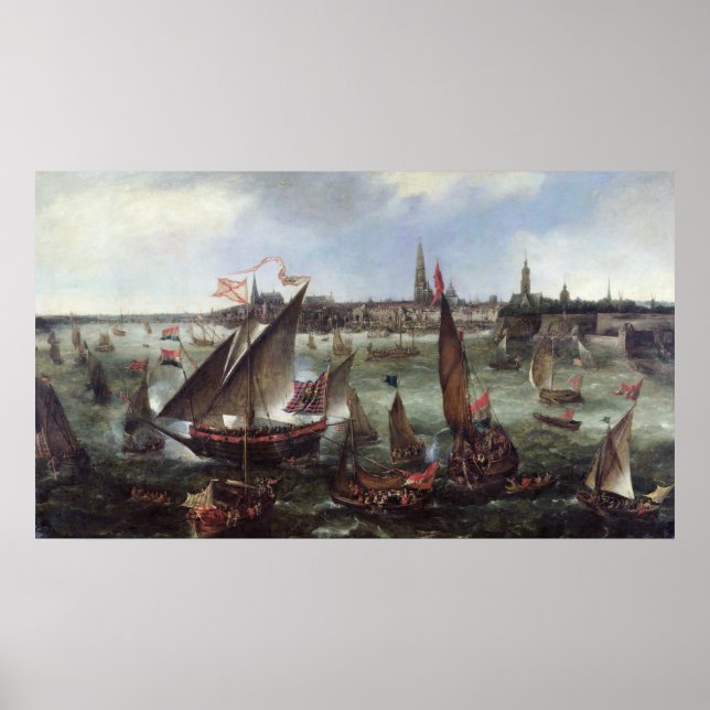 Vy över hamnen i Antwerpen Poster (Framsidan)