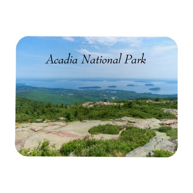 Vy över hamnen i Pub från Cadillac-berget i Acadi Magnet (Horisontell)