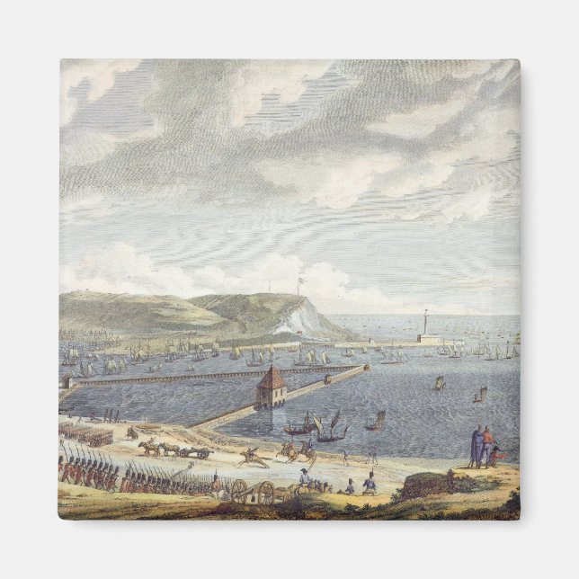 Vy över hamnen och staden Boulogne på Magnet (Framsidan)