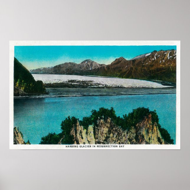 Vy över Harding Glacier i Resurrection Bay Poster (Framsidan)