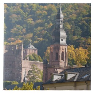 Vy över Heidelbergs gamla stad Kakelplatta