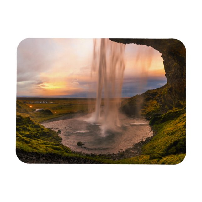 Vy över Islandet Seljalandsfoss Waterfall Magnet (Horisontell)