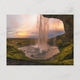 Vy över Islandet Seljalandsfoss Waterfall Vykort