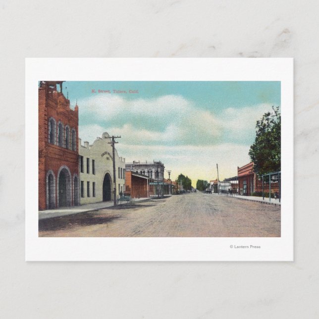 Vy över K StreetTulare, CA Vykort (Framsida)