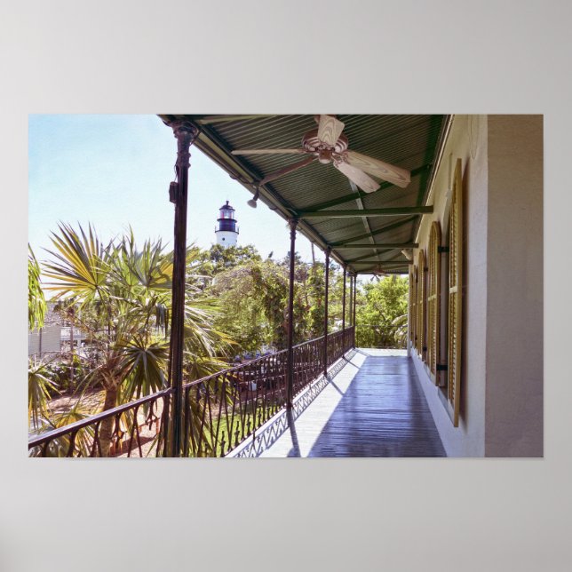 Vy över Key West Lighthouse från Hemingway House Poster (Framsidan)