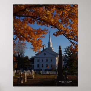 Vy över kyrkan från kyrkogården Golden Fall Foliag Poster
