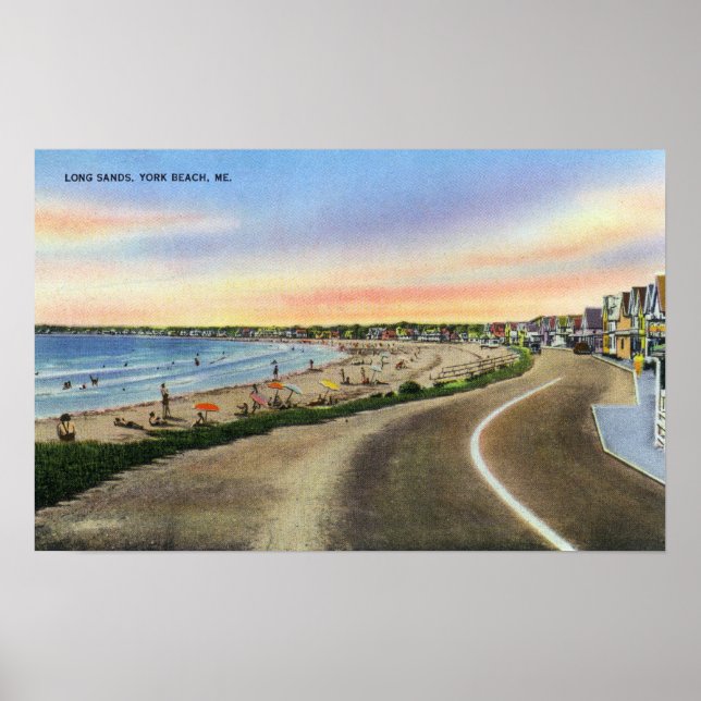Vy över Long Sands i York Beach Poster (Framsidan)