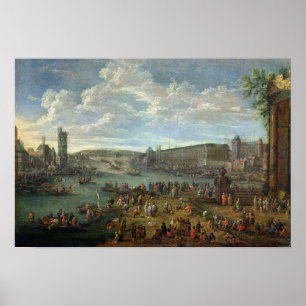 Vy över Louvre och Tour de Nesles Poster