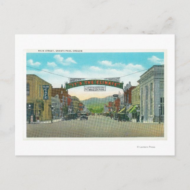 Vy över Main StreetGrants Pass, OR Vykort (Framsida)