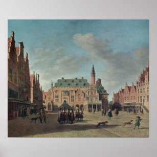Vy över markmarknaden i Haarlem Poster