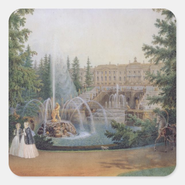 Vy över Marly Cascade Fyrkantigt Klistermärke (Framsida)