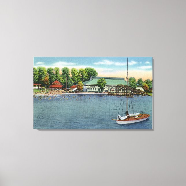 Vy över Midway Park Beach och Pavilion Canvastryck (Framsida)