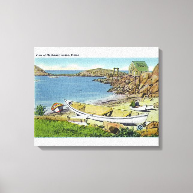 Vy över Monheganön, Beach Scene Canvastryck (Framsida)