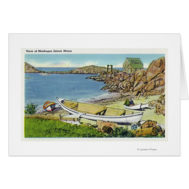 Vy över Monheganön, Beach Scene Hälsningskort (Framsidan Horizontal)
