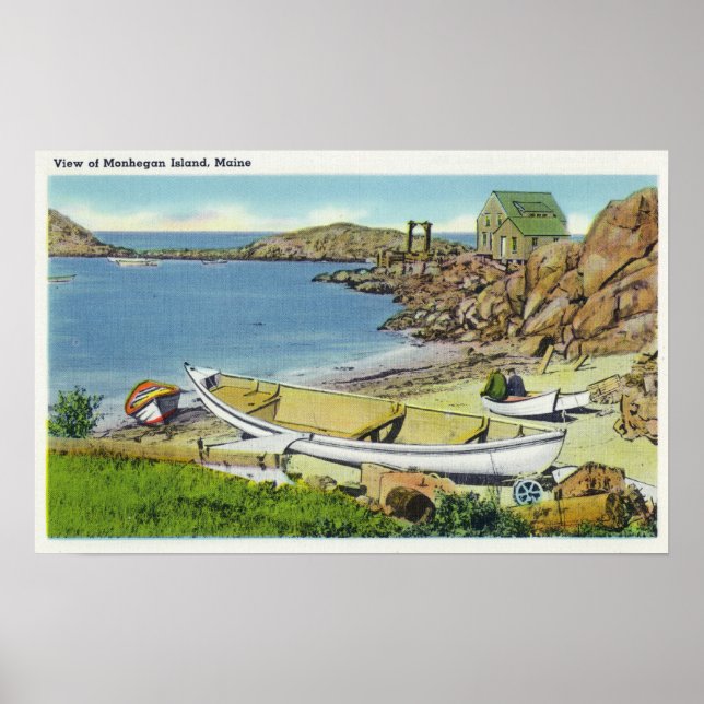 Vy över Monheganön, Beach Scene Poster (Framsidan)