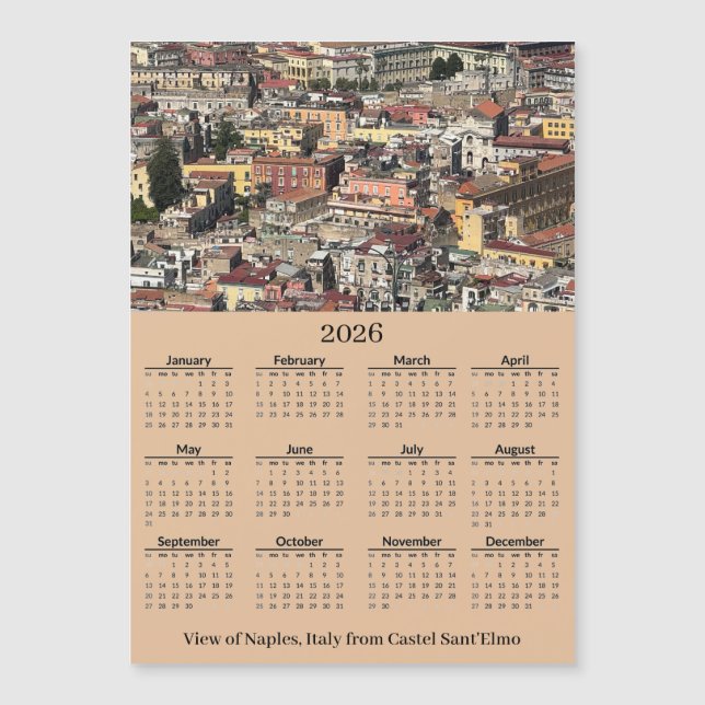 Vy över Neapel, Italien 2026 Kalender Magnetkort (Framsida)