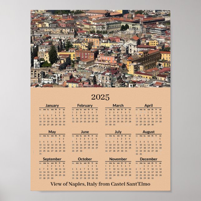 Vy över Neapel, Italien 2026 Kalenderaffisch Poster (Framsidan)