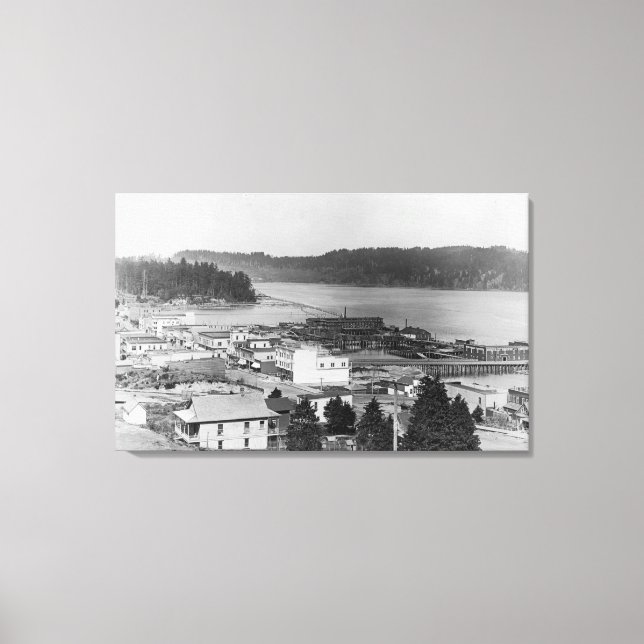 Vy över North Bend, Oregon Photograph Canvastryck (Framsida)