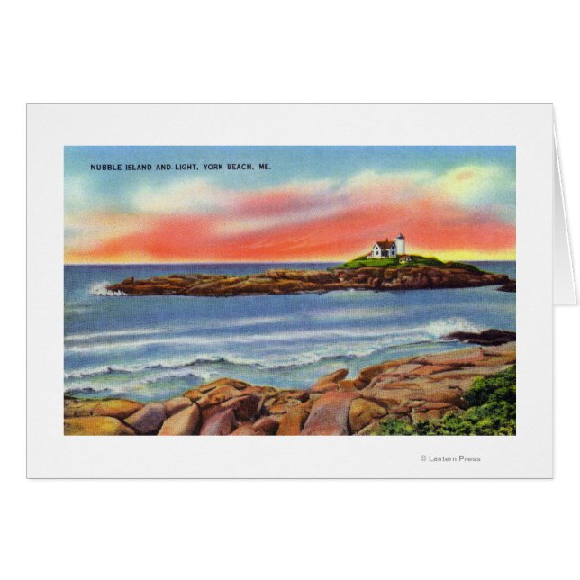 Vy över Nubble Island och fyren Hälsningskort (Framsidan Horizontal)