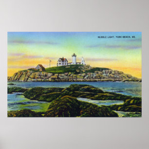 Vy över Nubble Lighthouse i York Beach Poster