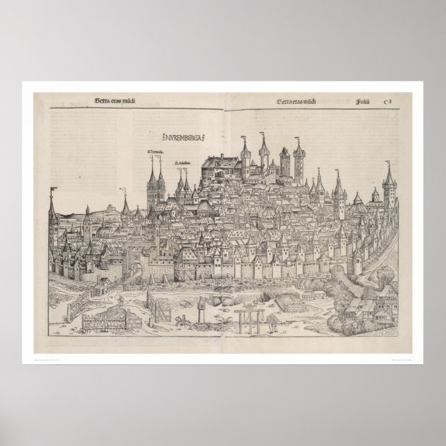 Vy över Nürnberg från Nürnberg Chronicle (1458) Poster (Framsidan)