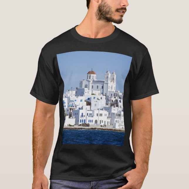 Vy över ön Paros Village Naoussa T Shirt (Framsida)