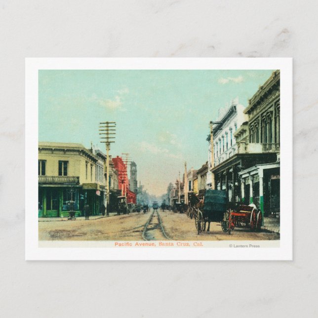 Vy över Pacific AvenueSanta Cruz, CA Vykort (Framsida)