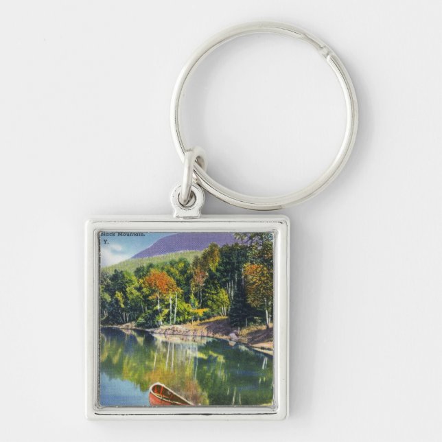 Vy över Paradise Bay och Black Mountain från Fyrkantig Silverfärgad Nyckelring (Framsidan)